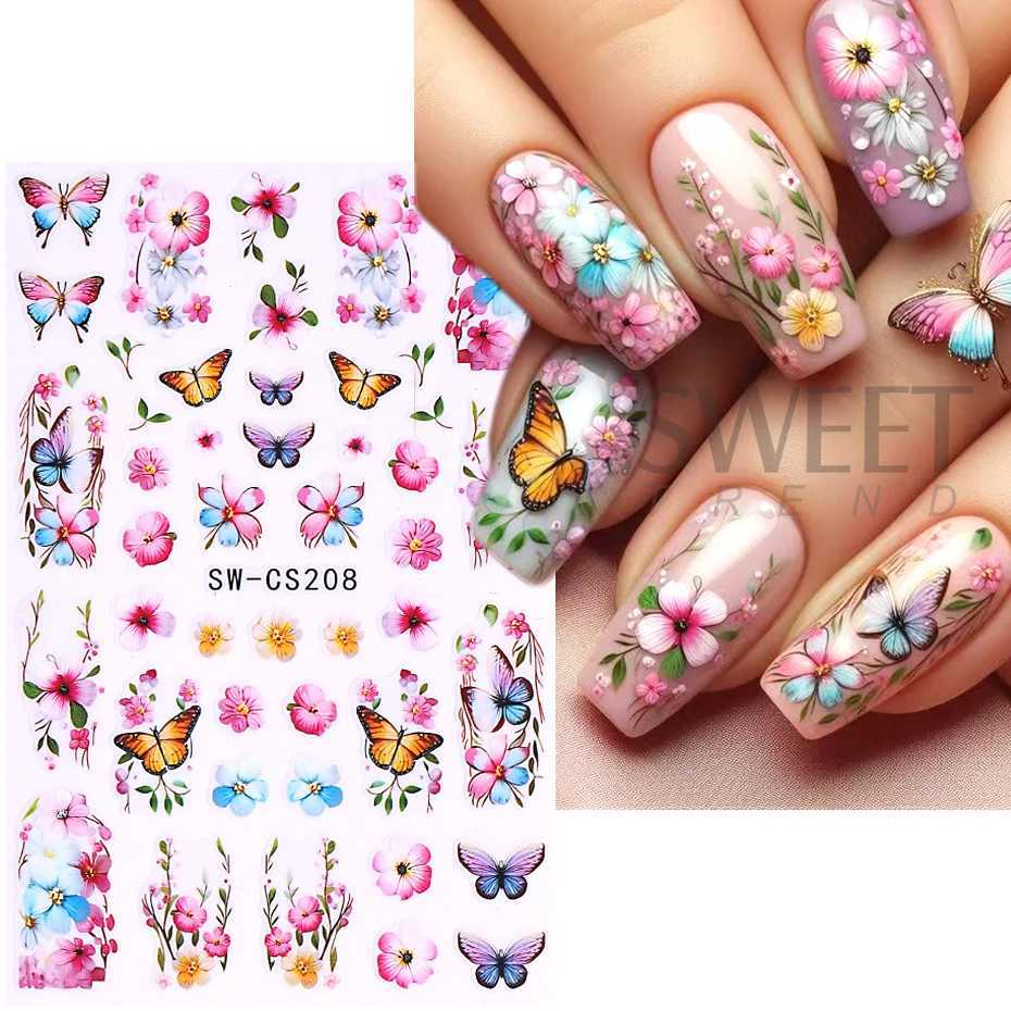 3D Pink Cherry Blossom Nail Stickers Lace Denim Butterfly Sakura Flower Petals DIY Y2K Spring Summer Slider Nail Art DecorationXJ250120