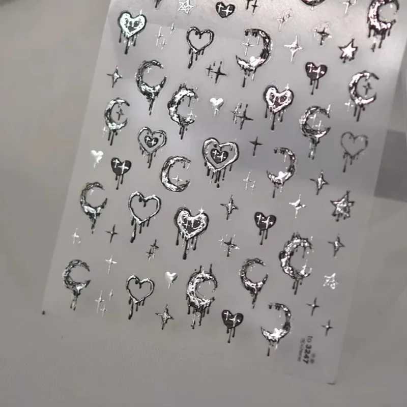1pc 5D Realistic Relief Stamp Silver Melted Heart Moon Stars Balloon Angel Love Adhesive Nail Art Stickers Decals Manicure CharmXJ250120