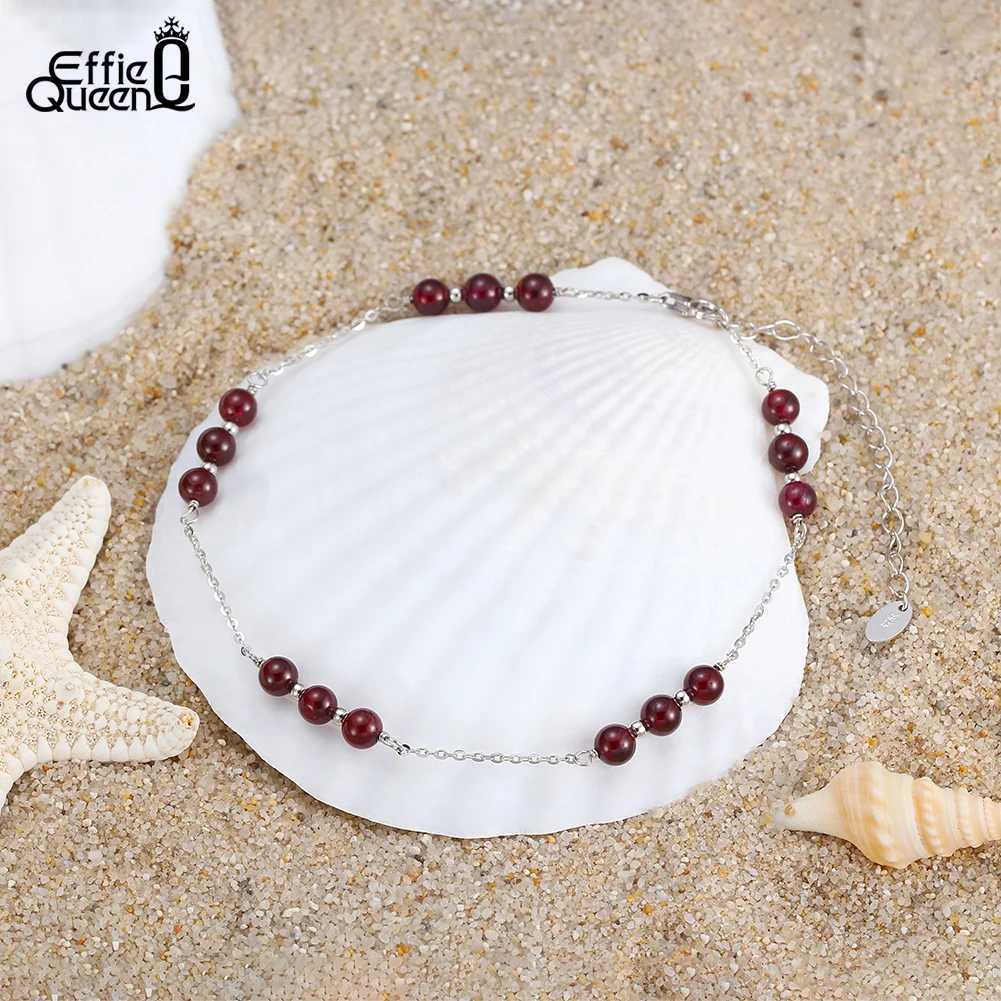 Effie Queen 14K Gold Link Chain Anklet 925 Sterling Silver Natural Garnet For Women Adjustable Anklets Fine Jewelry Present SA46XJ250121