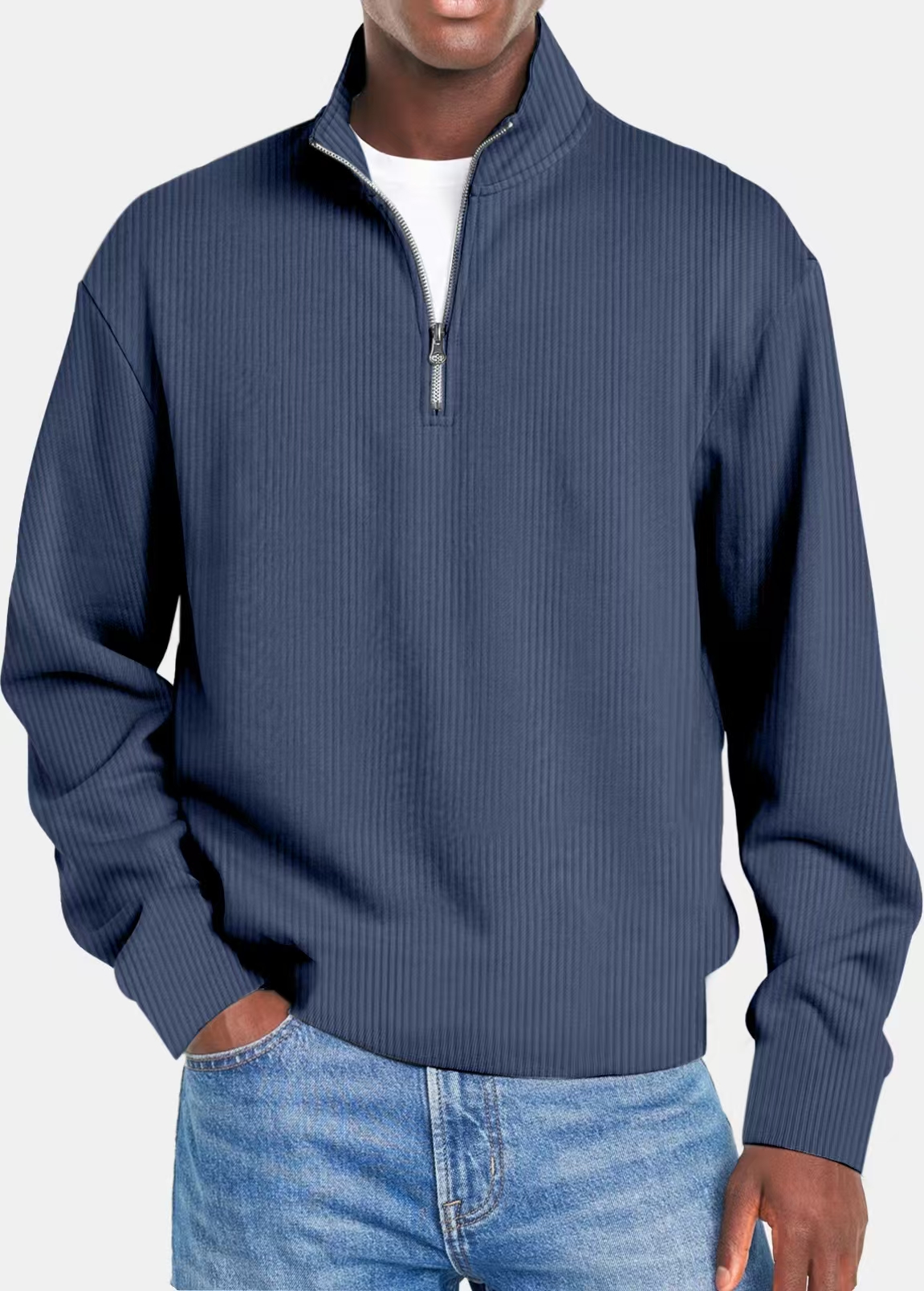 Spring and Autumn Knitted Clothes Men's Solid Color Sweater Stripe Elastic Lapel Pullover POLO Shirt Long Sleeve T-shirt#242