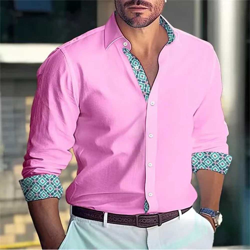 New Mens Shirt Button Up Pink Long Sleeve Top Everyday Vacation Wear Stylish Casual Comfortable Elegant Plus Size Shirt XS-6XLXJ250121