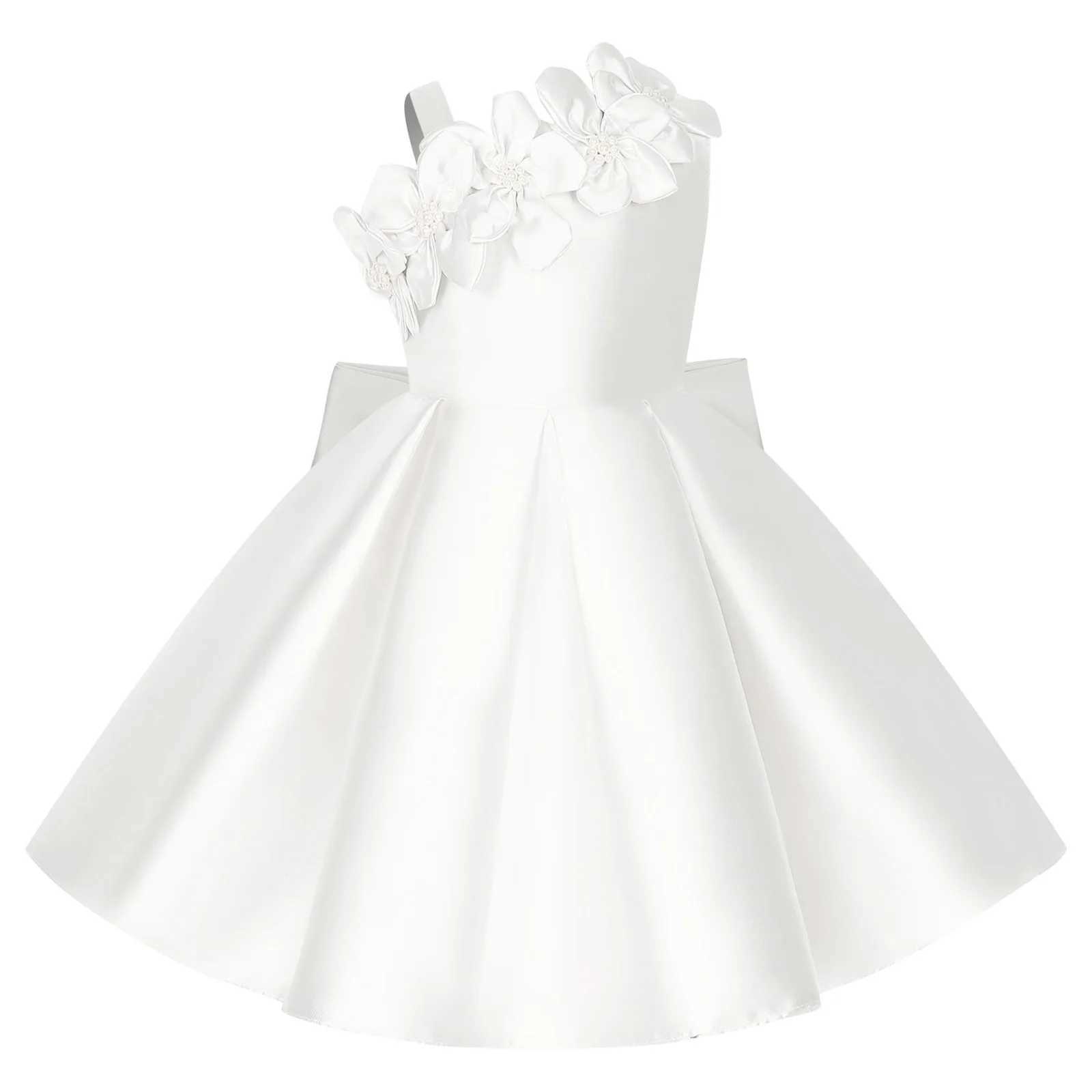 Flower Girl Sleeveless Applique Bowknot Dresses Kids Girls Dress Wedding Formal Birthday Party Gown Elegant Princess Dress X250203