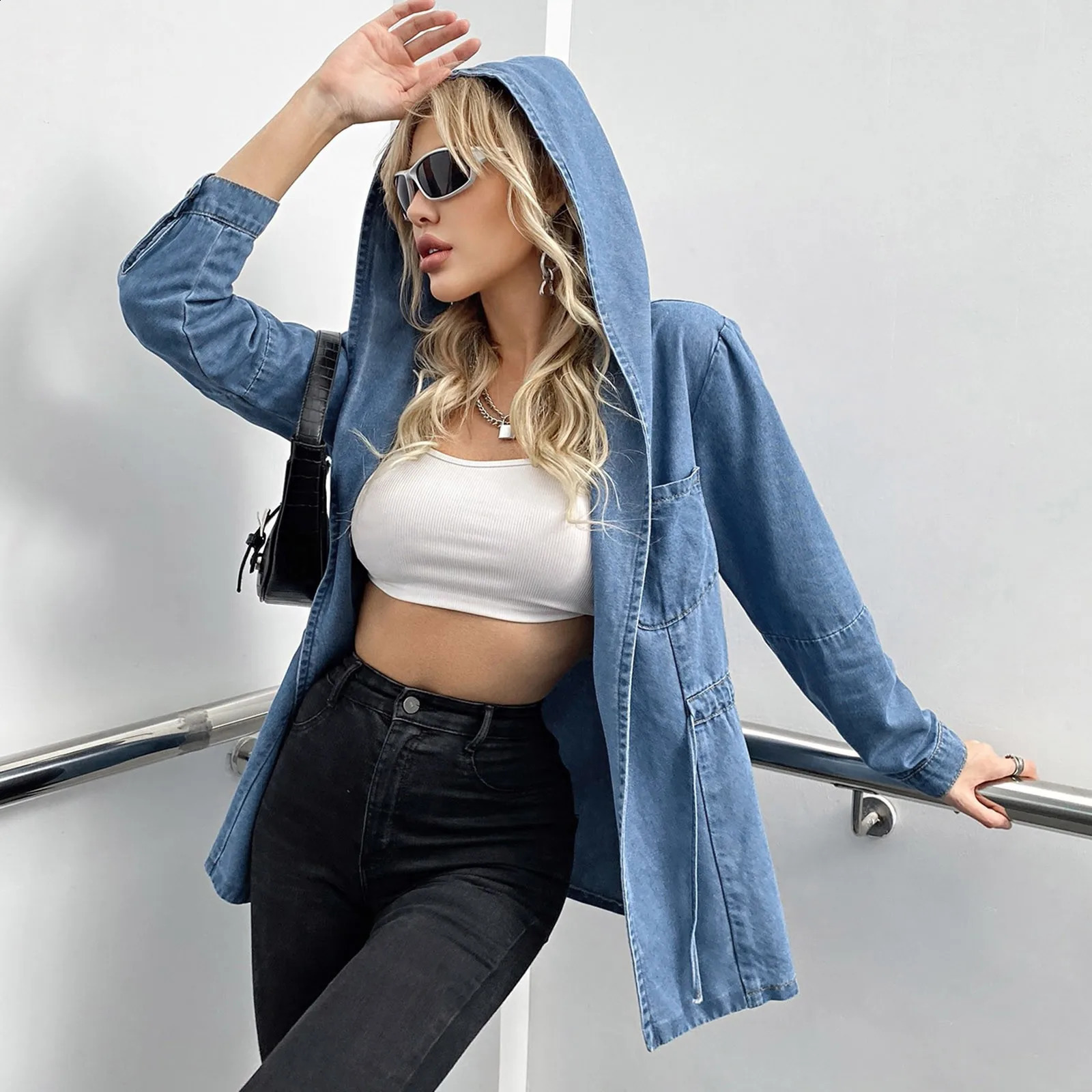 Hooded Denim Outerwear WomenS Spring Autumn Casual Jacket Boyfriend Jean LongSleeve Stylish Coats 250120wtt