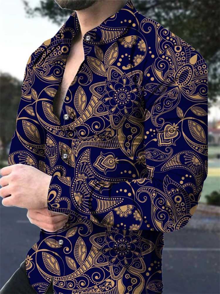 2025 Spring Mens Shirts Fashion Retro Street Texture Printed Shirts Mens Long-sleeved Lapel Shirt Top Office ClothingXJ250121