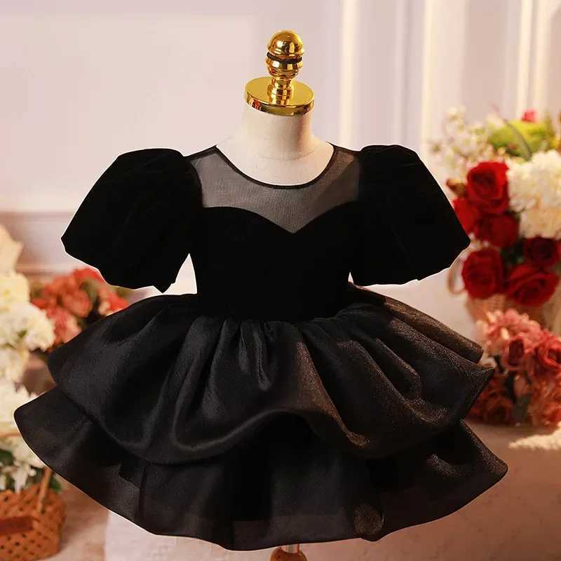 2024 New Black Baby Spanish Royal Dress Childrens Birthday Baptist Dress Childrens Elegant Girl Boutique Party Vest Clothing X250203
