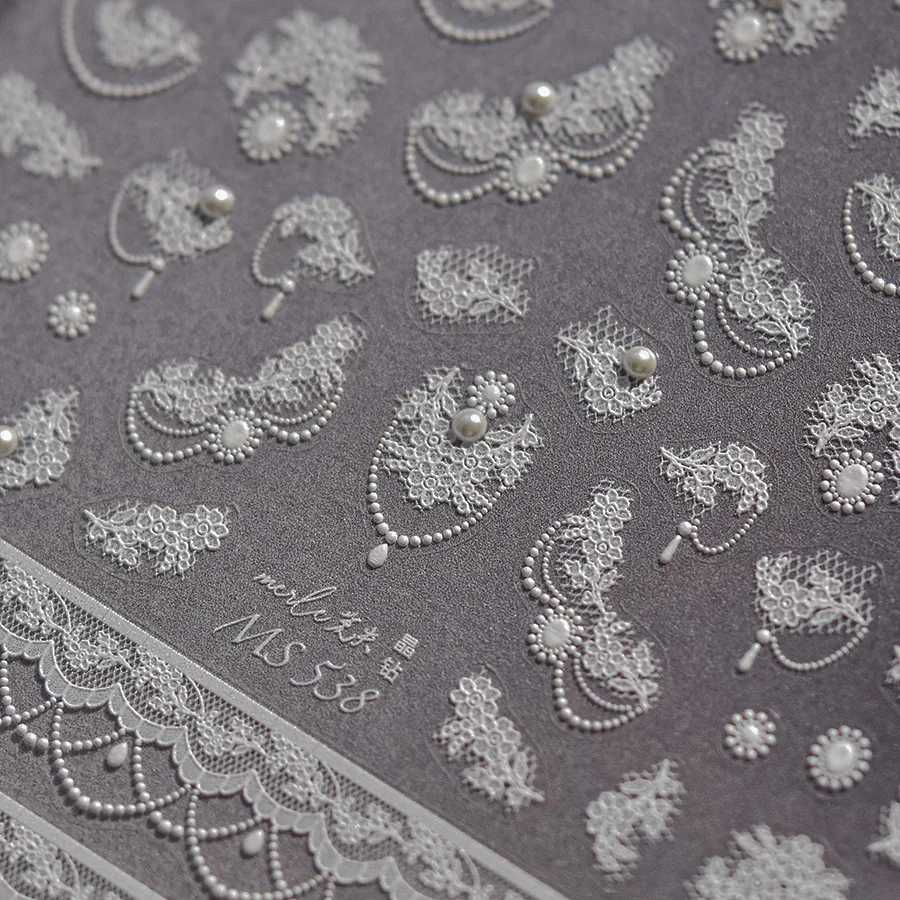 Japanese White Lace Flower High Quality 3D Embossing Adhesive Nail Stickers Nail Art Decoration Decals DesignXJ250120