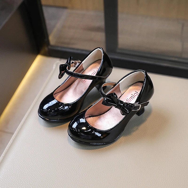 Girls Bow Patent Leather High Heels Princess Shoes Black Lolita Shoe Kids Party Dress Shoes Autumn Spring 6-12Y Princess Shoes 250121