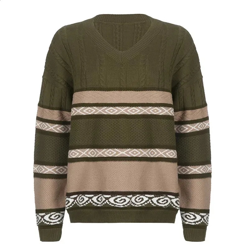 Academics Vintage Fairy Core Grunge Knit Sweaters Loose Graphic Striped Print Y2K Pullers Casual 2000S Autumn Women Knitwear 250114