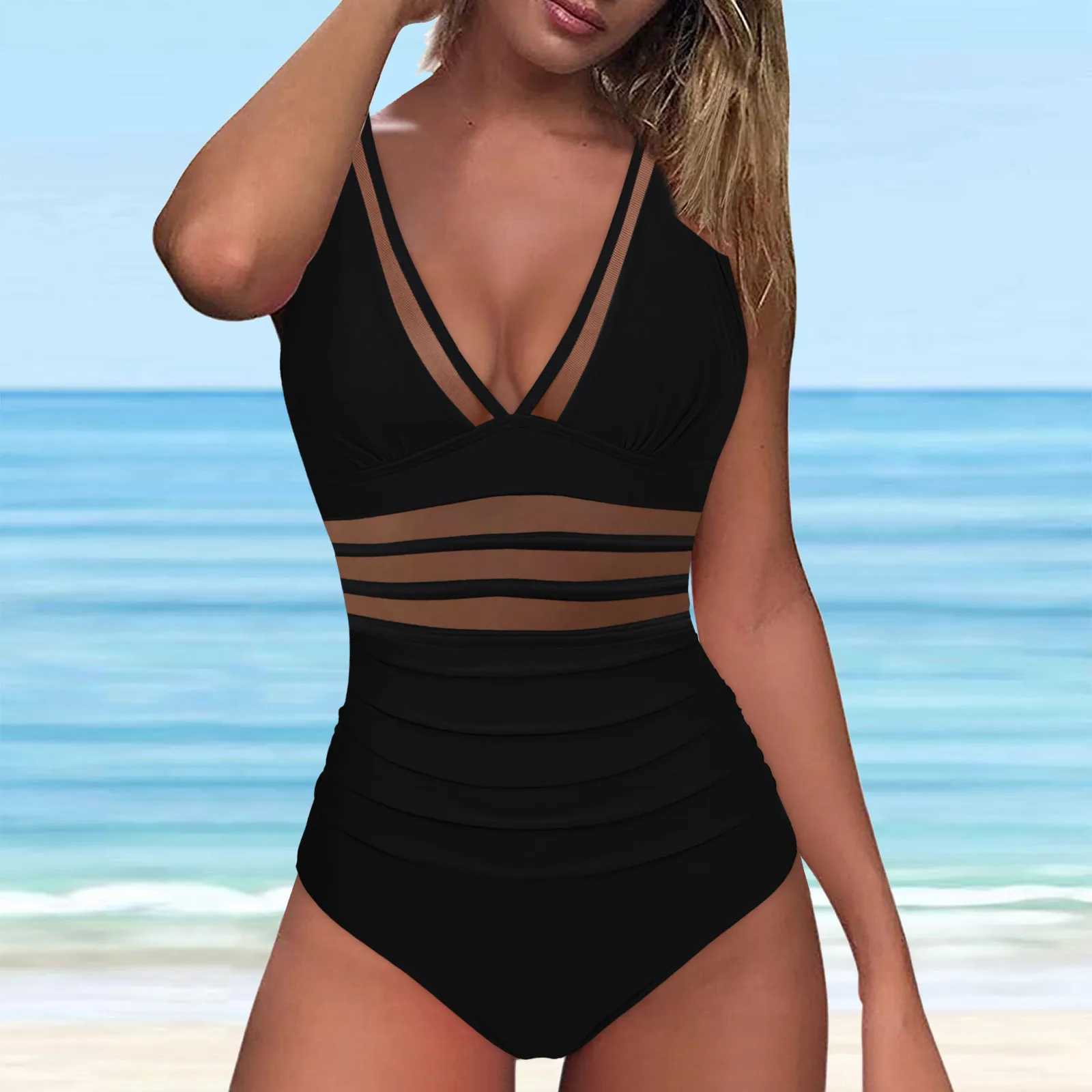 High Waisted Bikini Bot Women Mesh 1 Piece Swimwear Push Up Padded Bikini Swimsuit Training Athletic Swimwear Sexy BikiniXJ250120