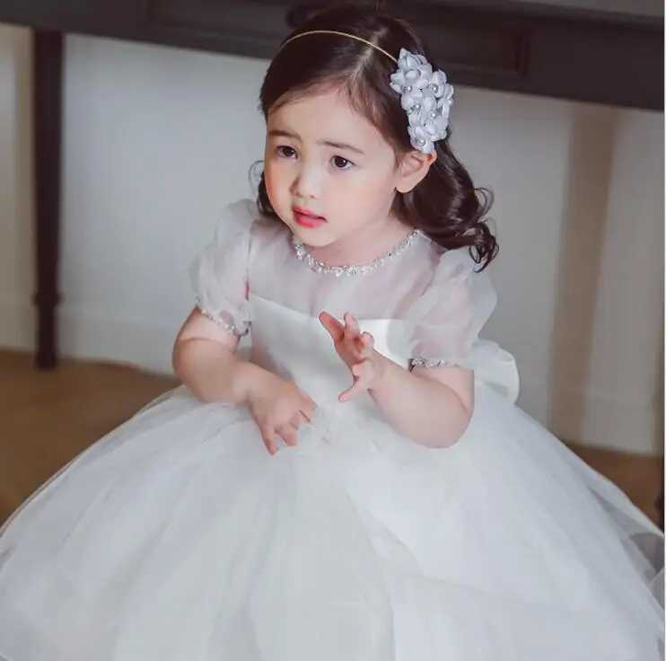 White Lace Beads Christening Dress for Baby Girl First Birthday Outfit Newborn Kids Party Dress Baptism Baby Girl Dress Wedding X250203