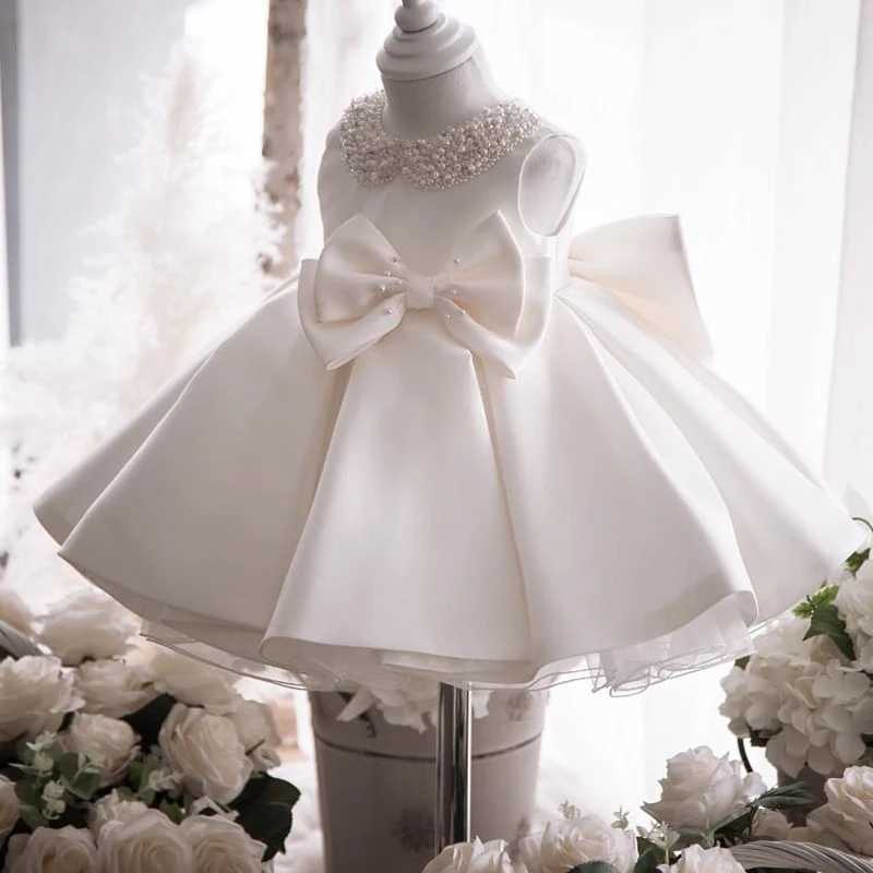 Newborn White 1st Birthday Dress For Baby Girl Clothes Beading Princess Dress Girls Dresses Big Bow Baptism Party Gown 0-4 Year X250203
