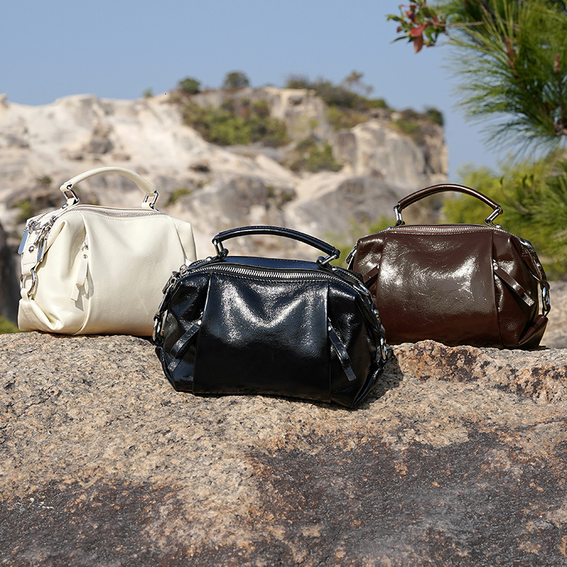 Bag Spring And Summer Boston Genuine Leather Women's Pillow Bag, Handbag, New Top Layer Cowhide Single Shoulder Diagonal Cross Bag