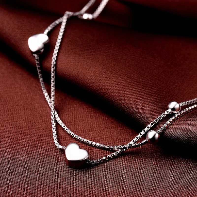 Solid Silver 100% 925 Sterling Silver Anklet Womens Double Anklets Luxury JewelryXJ250121