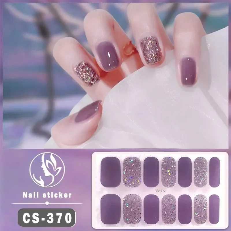 Glitter Pink Bake Free Gel Nail Enhancement Sticker Press On Marble Gradient Color Jump Color Waterproof Durable Nail Art DecalsXJ250120