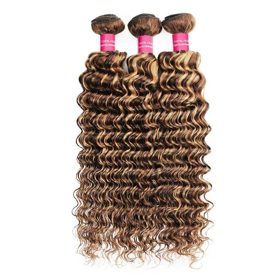 Highlight Deep Wave Bundles With Clo 4/27 Deep Curly Human Hair With 4x4 Clo Remy Hair Extensions Beaushine HairXJ250120