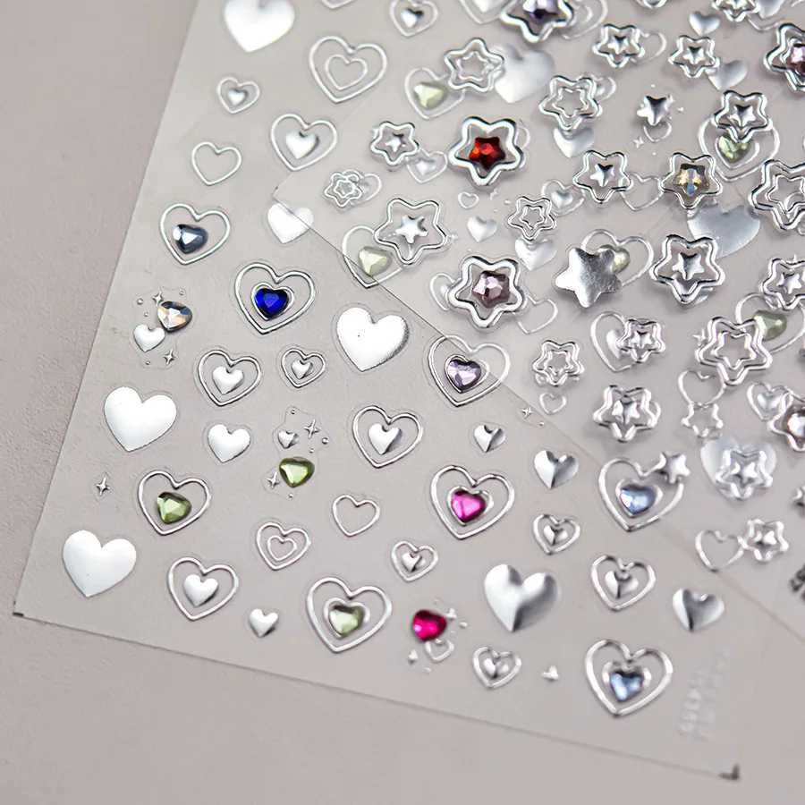 1 piece 5D color crystal star nail stickers high quality love shiny silver hollow smear rainbow flower jelly design nail stickerXJ250120