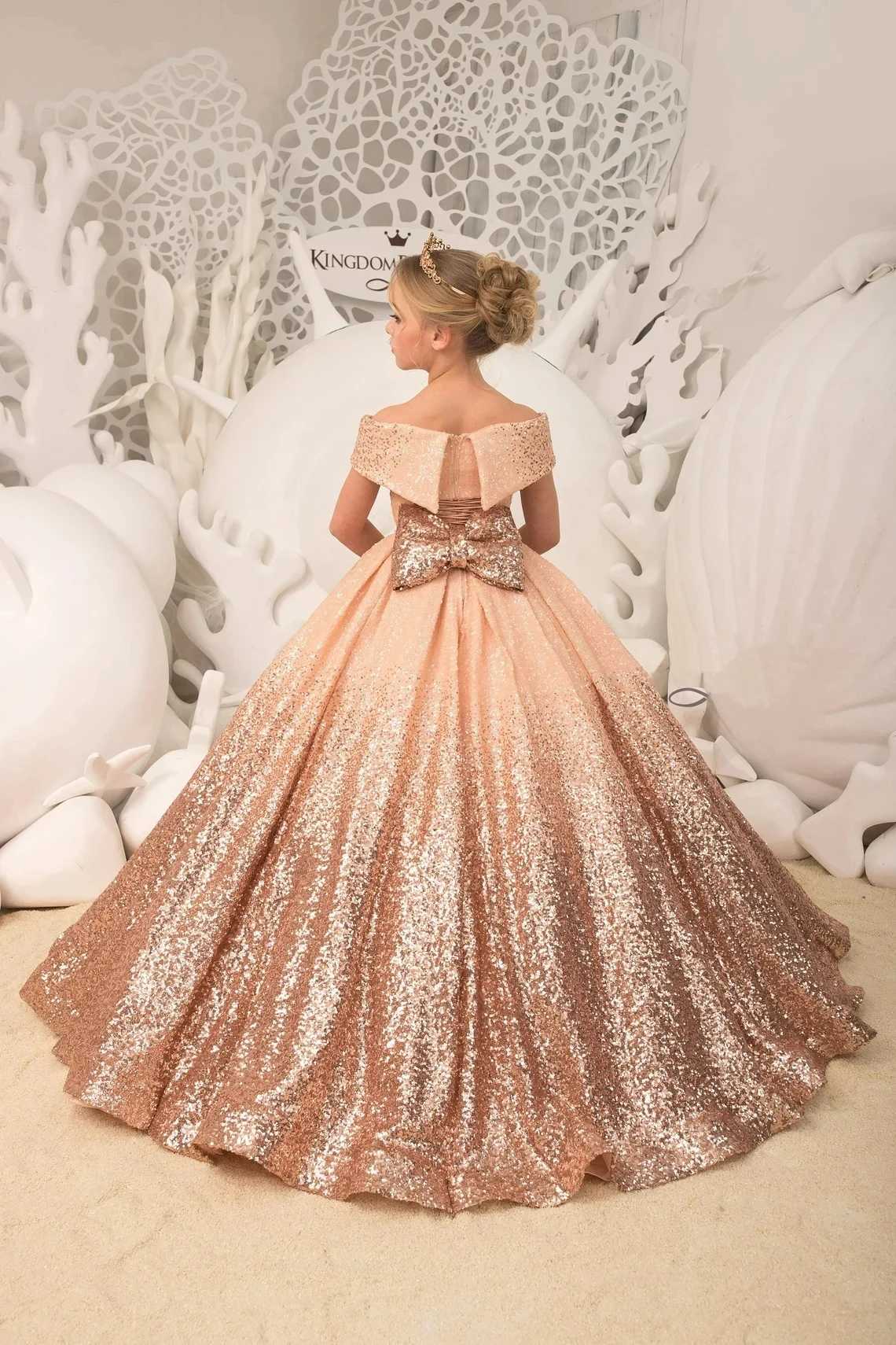 Luxury Formal Evening Dresses for Flower Girl Dress Kids Birthday Party Elegant Sequins Gown Fluffy Long Pageant Prom Ball Gown X250203