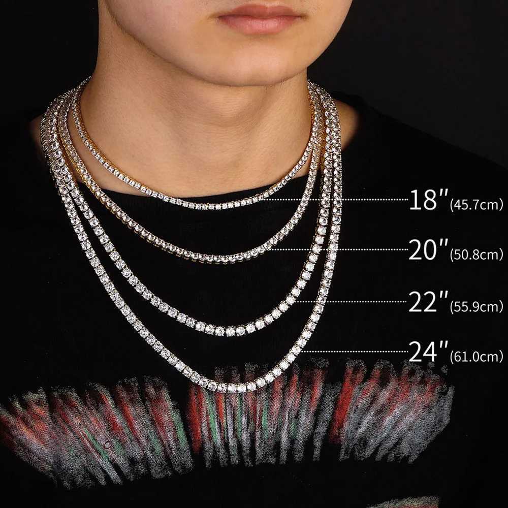 New 4MM Iced Out Tennis Bracelet Necklace Men Tennis Chain Fashion Hip-Hop Jewelry Women 8/16/18/20/24/30inch Choker Chain GiftXJ250121