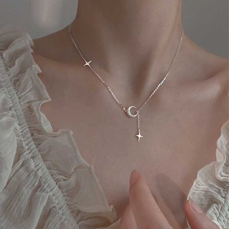 New 925 Sterling Silver Moon Star She Necklace For Women Pendent Clavicle Chain Wedding Party Jewelry AccoriesXJ250114