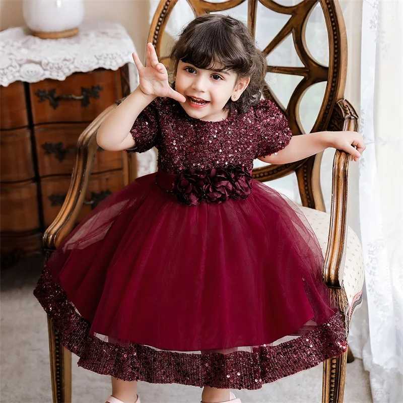 Baby Girl Baptism Newborn Green Sequin Big Bow Flower Toddler Party Summer Dress Kids Christening Children Princess Ball Gown X250203