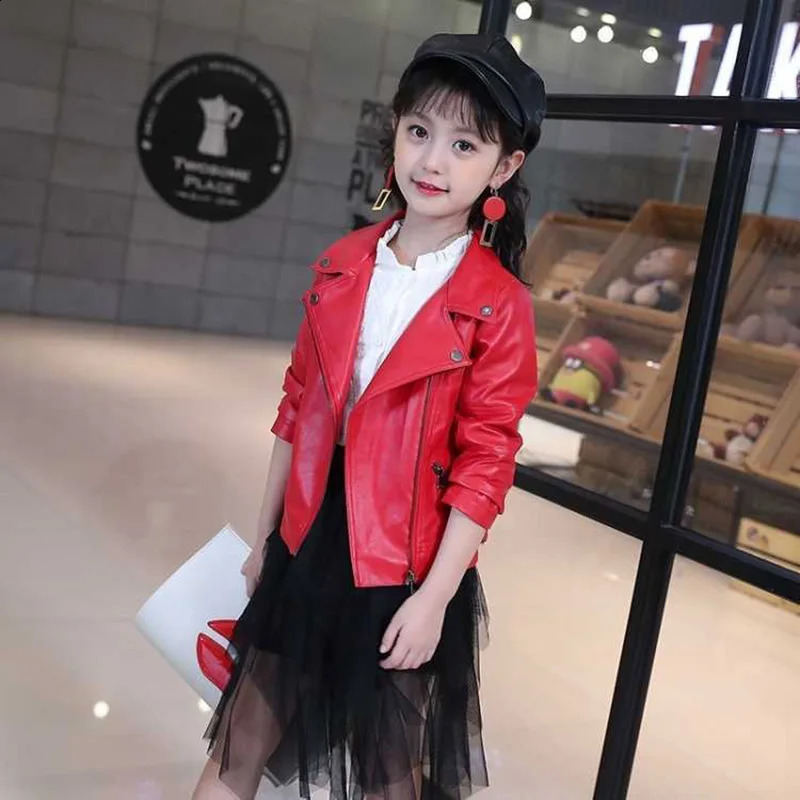 3 4 5 6 8 10 12 Years Spring Autumn Boys Leather Jacket Girls Zipper Fashion PU Childrens Coat Birthday Gifts Kids Clothes 250114