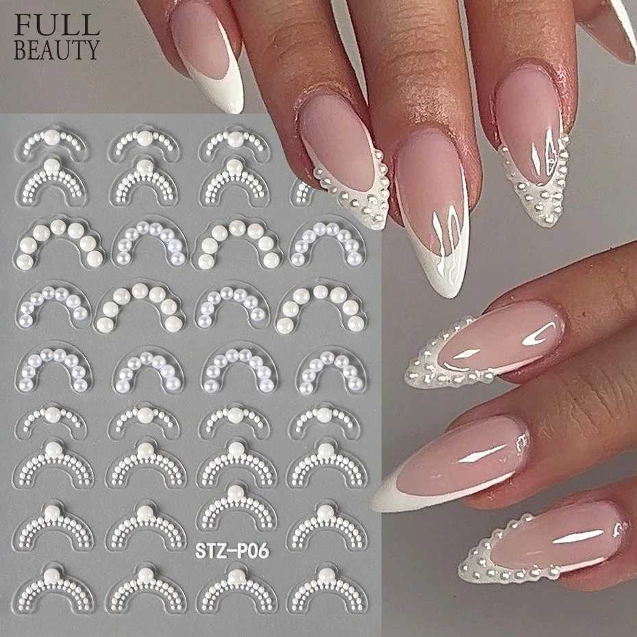White 5D Pearl Lace Wave Lines Nail Art Stickers Elegant Exquisite Nail Decoration Decals Self Adhesive Transfer Slider ManicureXJ250120