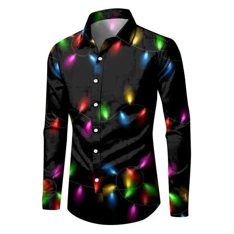 2024 Shirt Fashion Mens Shirt Ice and Snow Print Christmas Button Up Shirt Long Sleeved Daily Street Vacation Mens TopXJ250121
