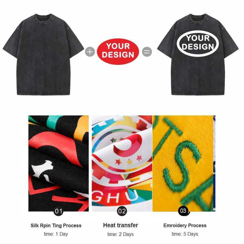 Customized T-shirt With Your Hip-hop Street Mens 100% Pure Cotton Loose Fit Distressed Printed Embroidery Personalized Top X250203