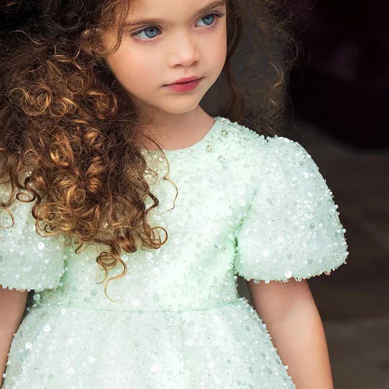 2025 Childrens Princess Evening Dress Fashion Sparkle Pearl Design Wedding Birthday Baptist Party Eid al Fitr Party Girl Dress X250203