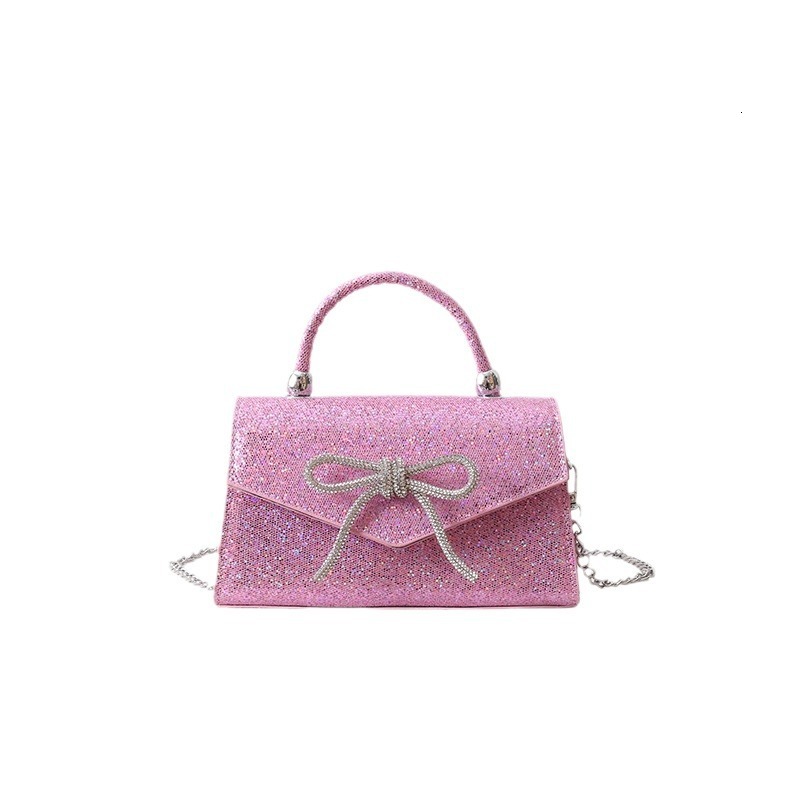 new style New Diamond Bow Banquet Bag Fine Pink Elegant Handbag Chain Crossbody