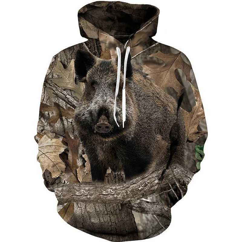 3D Animals Print Maple Leaves Pine Camouflage Hoodie For Men Hunting Cool Long Sleeve Pullovers Spring Autumn Sports SweatshirtXJ2500118