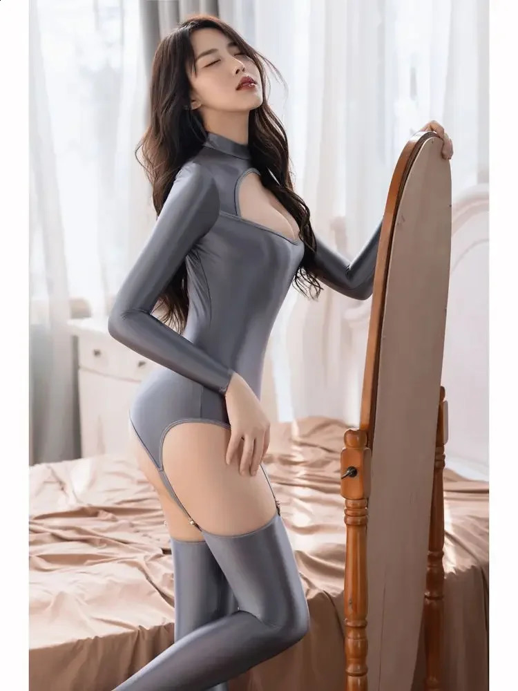 Sexy Lingerie Clubwear Outfit Hollow Out Bust Crotchless Open Crotch Bodysuit Garter Set Suspender Belt Stocking 250108