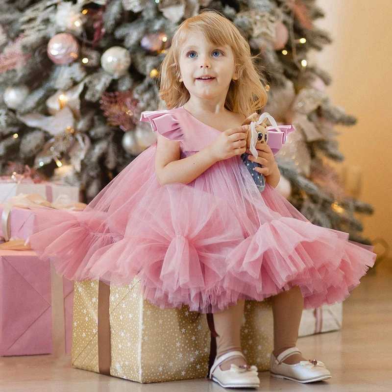 Baby Girls Birthday Dress For 0 1 2 Year Newborn Baptism Blue Pink White Clothes Toddler Kid Elegant Christening Party Tutu Gown X250203