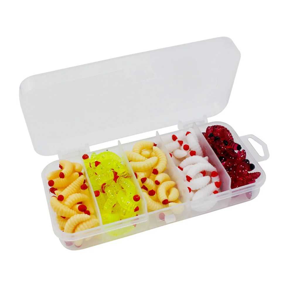 125Pcs Fishing Lure Lifelike Worm Maggot Grub Soft Bait Silicone Artificial Bait Earthworm Baits Smell Shrimp Additive Bass CarpXJ250122