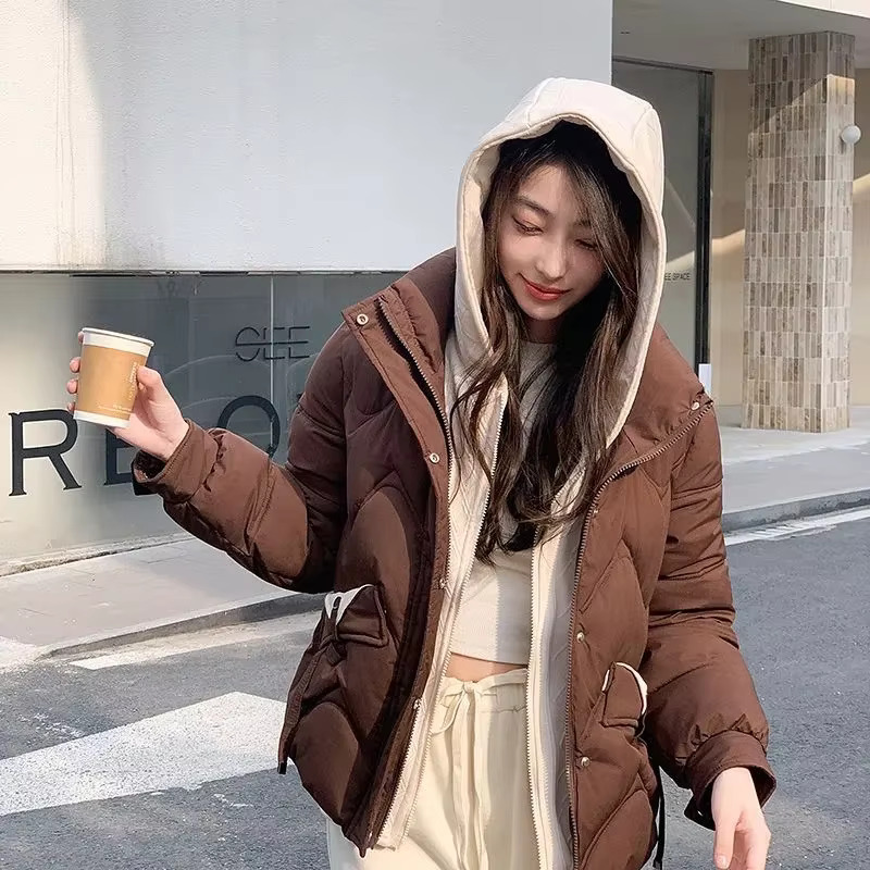 2025 New Winter Fashion Parkas Fake Two Items Short Coats Women's Down Cotton Jacket Thick Hooded Tops Female Casual Outwear