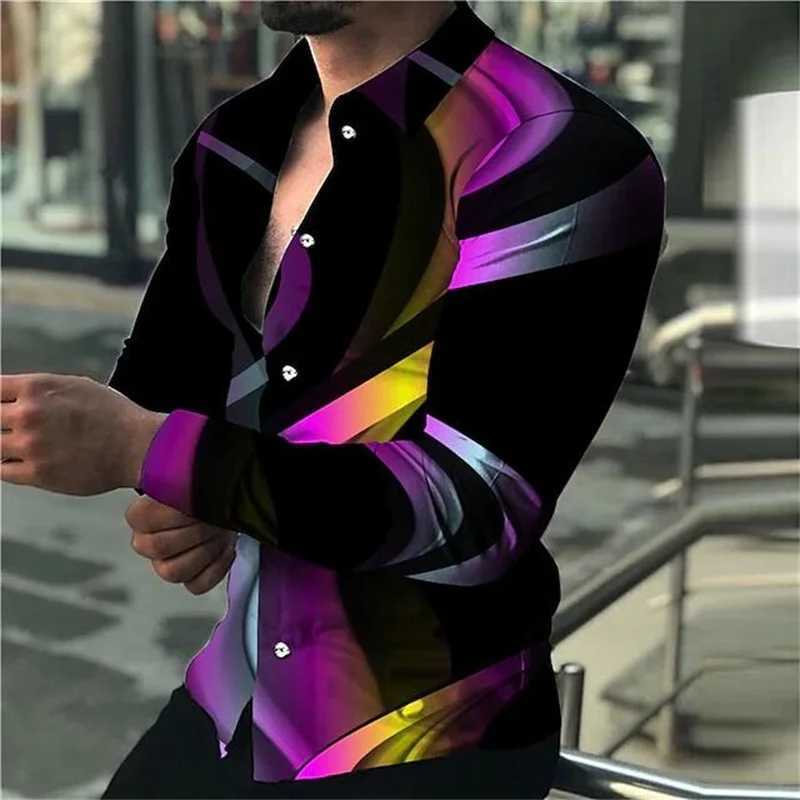 Mens Luxury Social Mens Shirts Lapel Button Shirts Casual Plaid Print Long Sleeve Tops Mens Club Prom Cardigan Tops 2023XJ250121