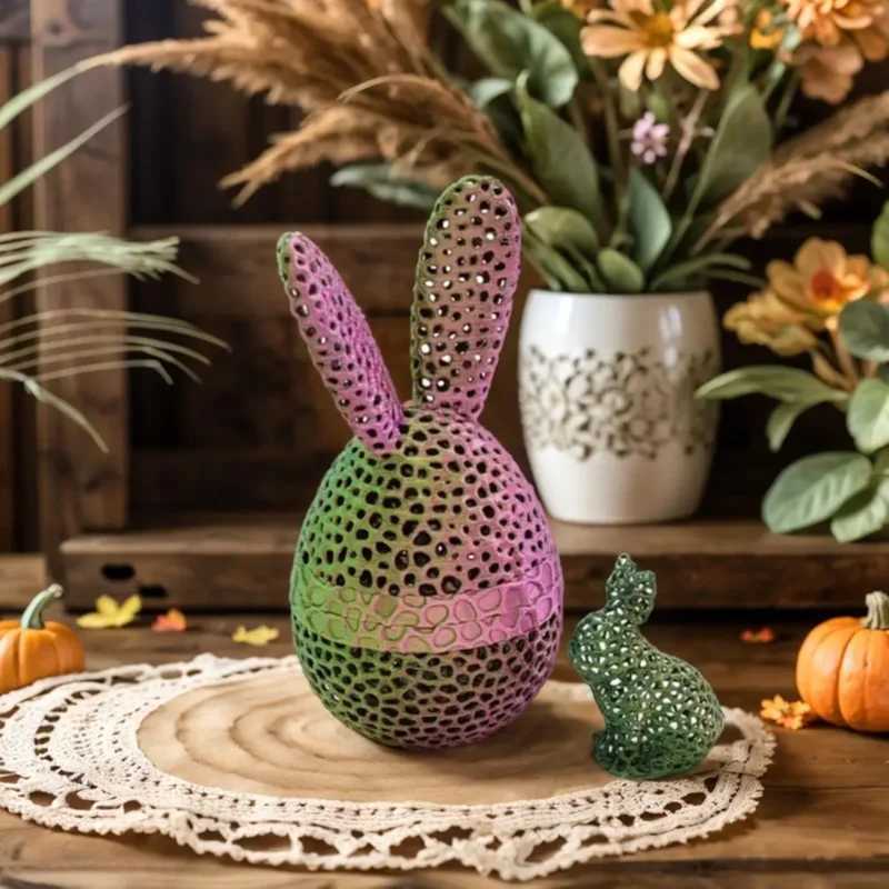 3d Printed Easter Bunny Egg Set Hollow Decoration Crafts Handmade Gift for Kids Perfect Table And Desk Ornament Toy Figurines Free shipping