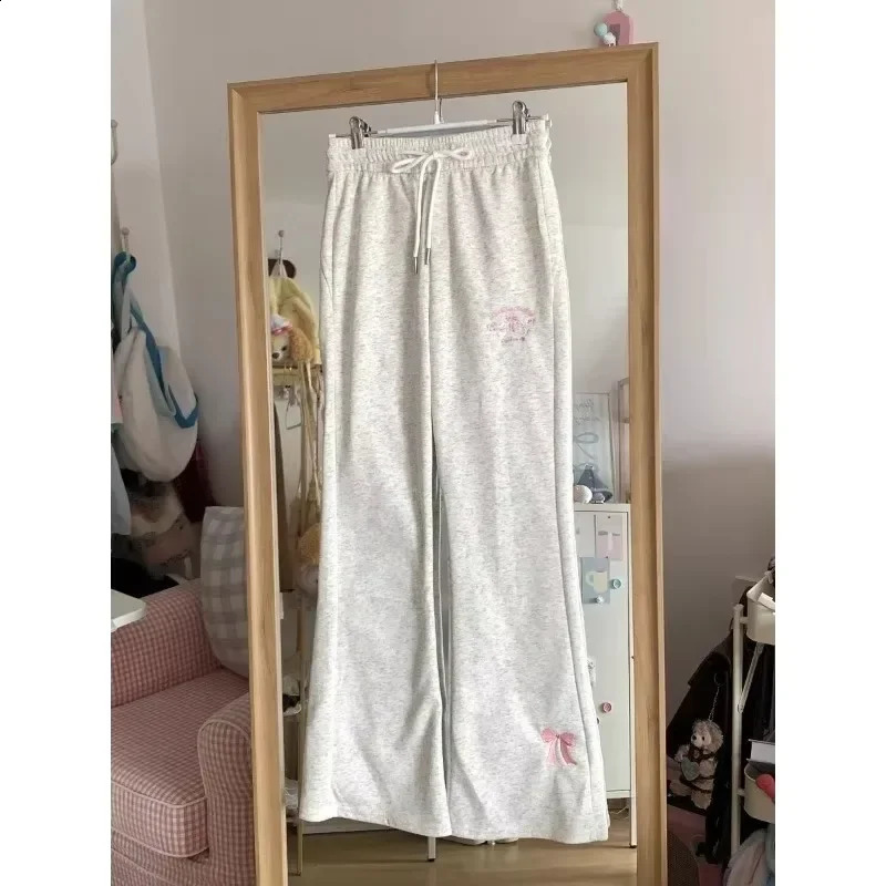 Deeptown Japanese Bow y Pants Women Vintage Wide Leg Causal Y2k Aesthetic Drawstring Trousers Harajuku Autumn Bottoms 250108