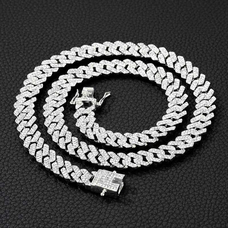 Men Women HipHop Iced Out Bling Prong Cuban Chain Necklace Suit 13mm Paved Rhinestone Link Chain Choker Bracelet Fashion JewelryXJ250121