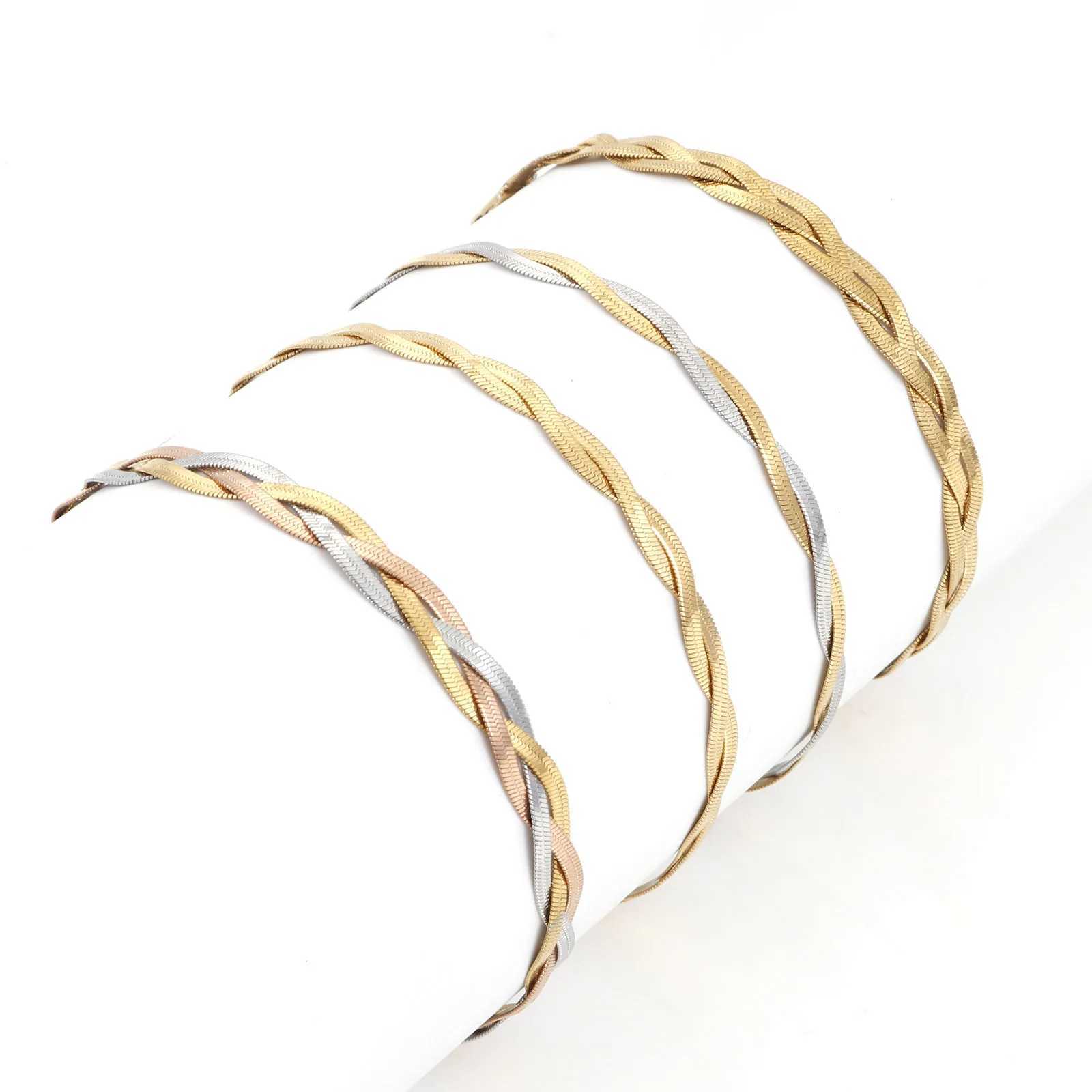 304 Stainless Steel Twist Chains Bracelets For Women Gold/Silver Color Snake Chain Bracelet Men Fashion Punk Jewelry 18.5cm Long W250121
