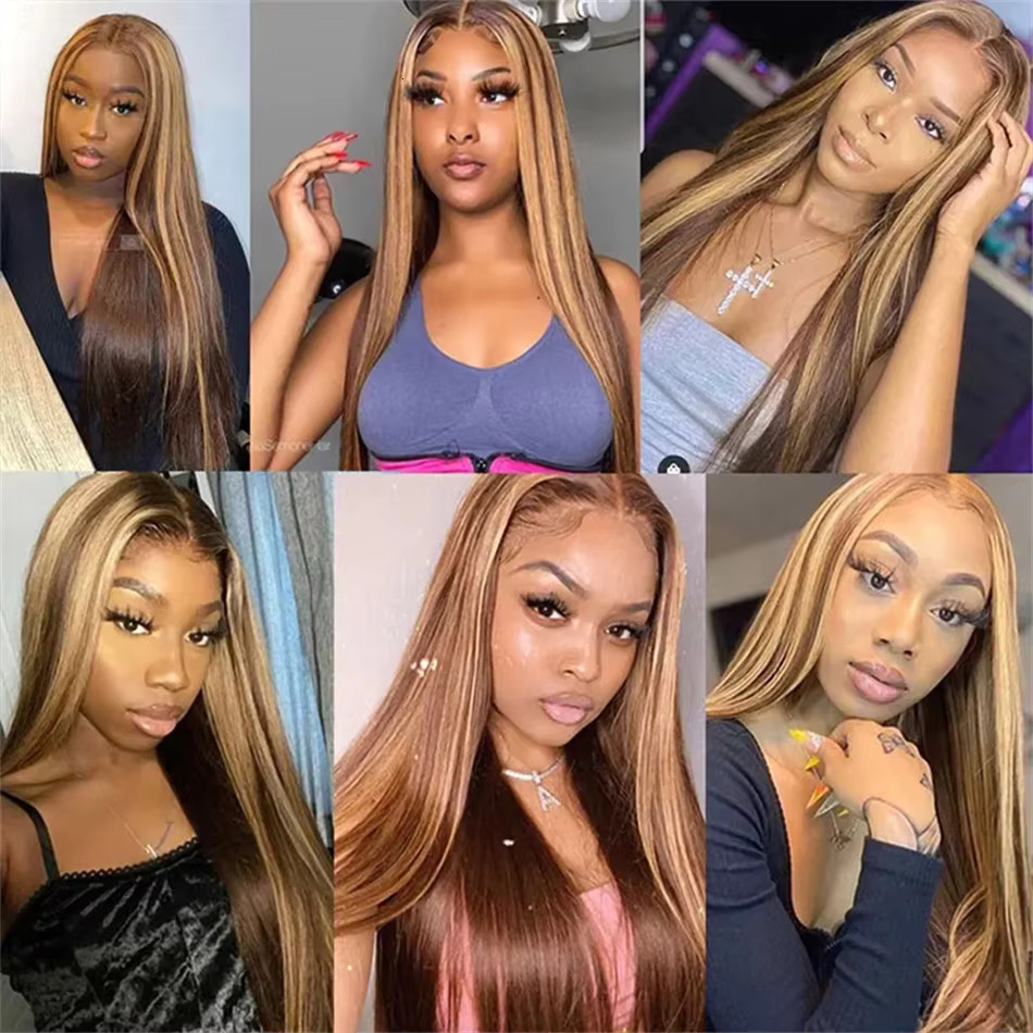 Highlight 13X4 Transparent Front Human Hair Wigs For Women Pre Plucked Honey Blond Colored Brown 13X6 Lace Frontal Wig