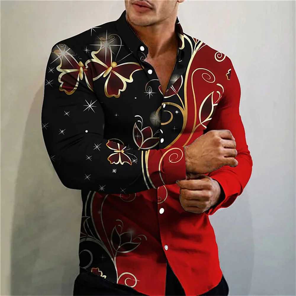 2024 Mens Long Sleeve Shirt Butterfly 3D Printed Shirt Autumn Oversized Casual Cardigan Shirt Prom Party Fashion Unisex ShirtXJ250121