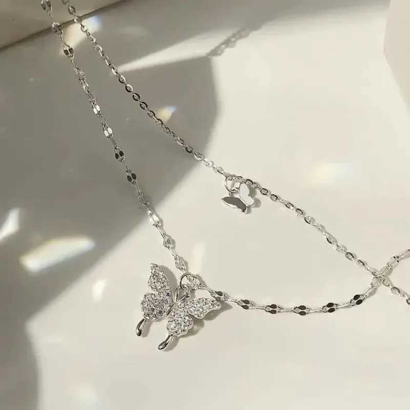 Elegant Necklace For Women Butterfly Necklace Shiny Double Clavicle Chain Pendant Anniversary Gift Jewelry CollaresXJ250121