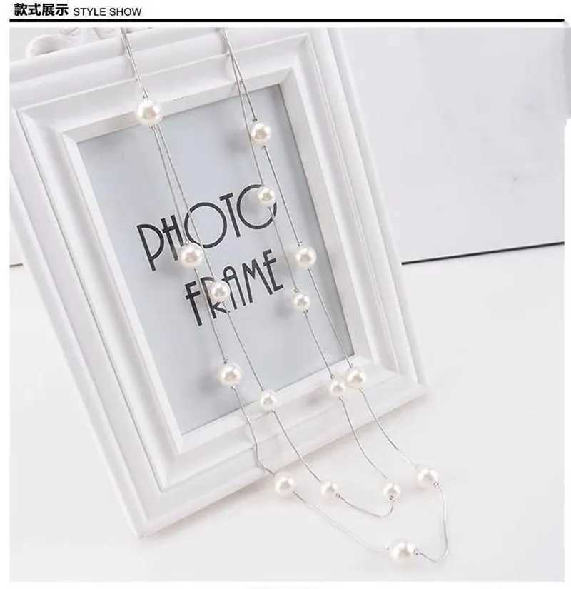 2020 New Long double layer Simulated Pearl Necklace Women Sweater Chain Necklace female Collares Statement Jewlery WholesaleXJ250121