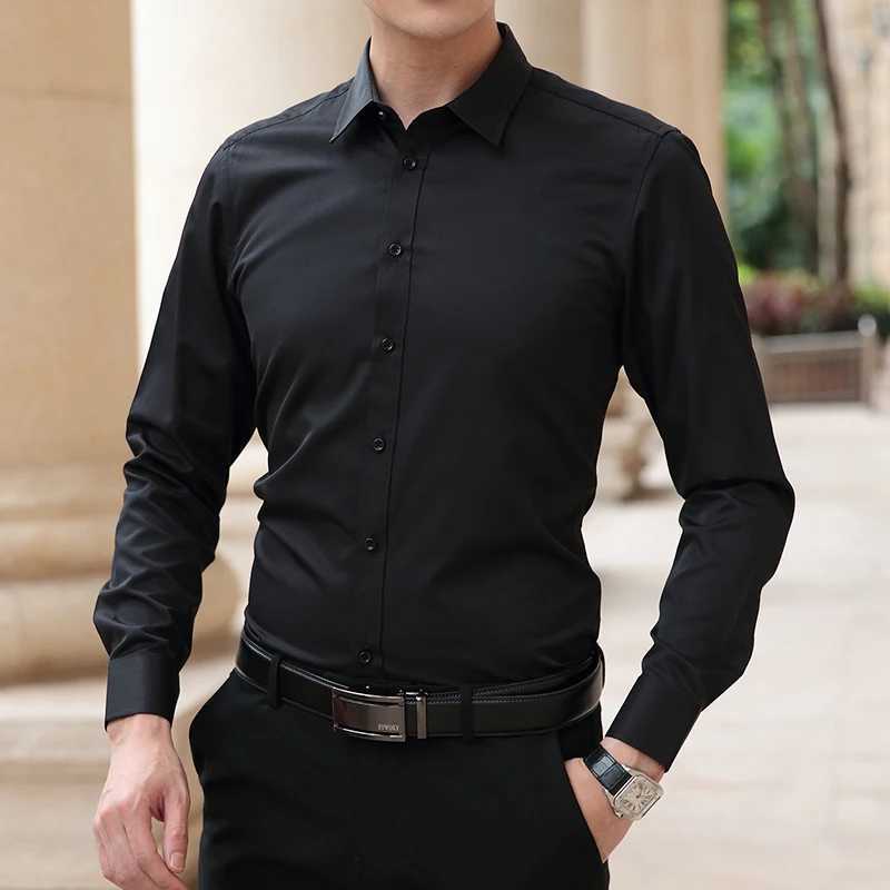Business Mens Long Sleeve Shirts Elegant Solid Plain Bamboo Fiber Office Formal Dress Shirt Casual Standard Male Workwear ShirtXJ250121