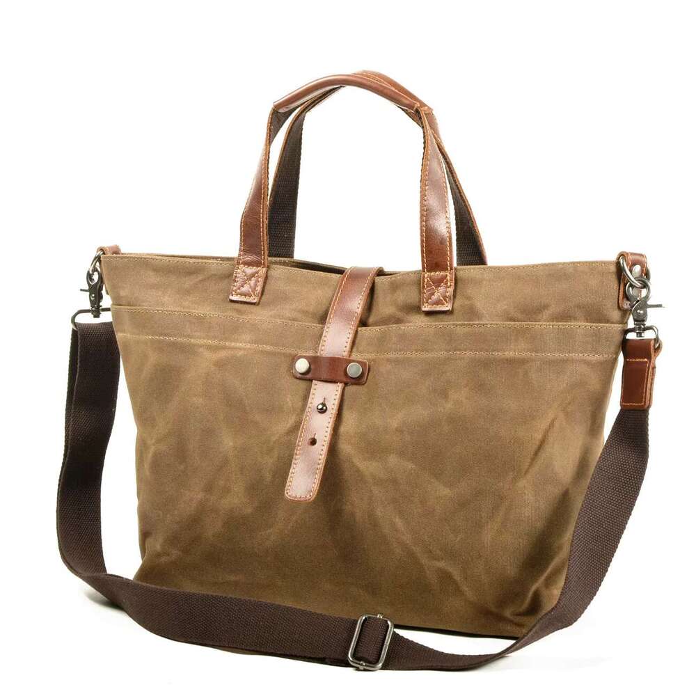 Wax Canvas Women's Simple Handbag Horizontal Solid Color Retro Shoulder Messenger Men Fold Tote Bag