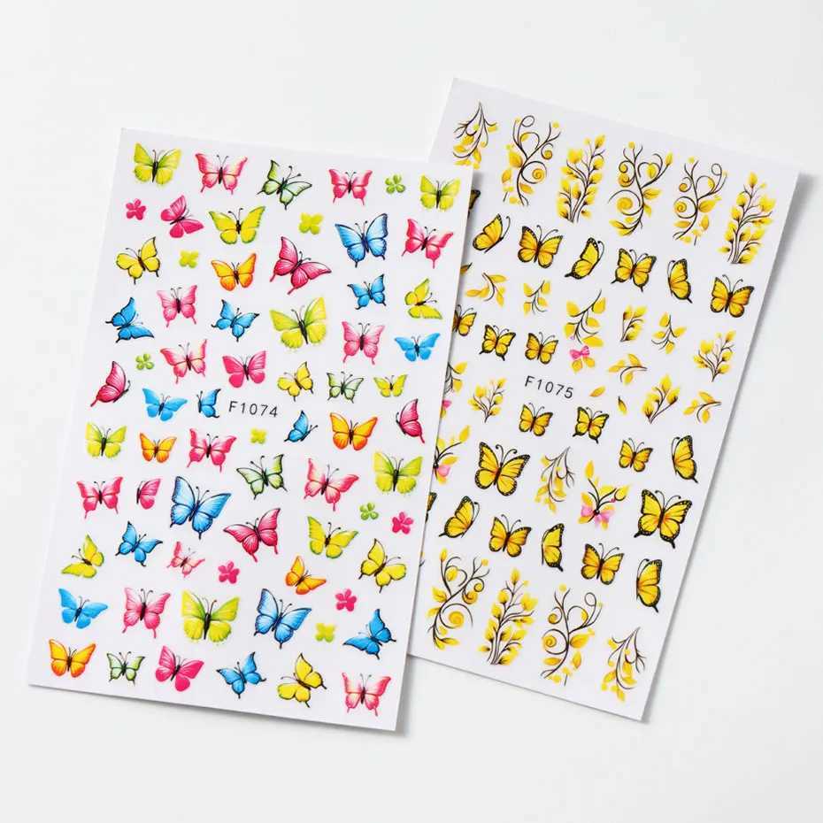 3D Fall Yellow Butterfly Nail Art Stickers Colorful Butterflies Design Adhesive Nail Decals Spring Flower Charms Manicure DecorXJ250120