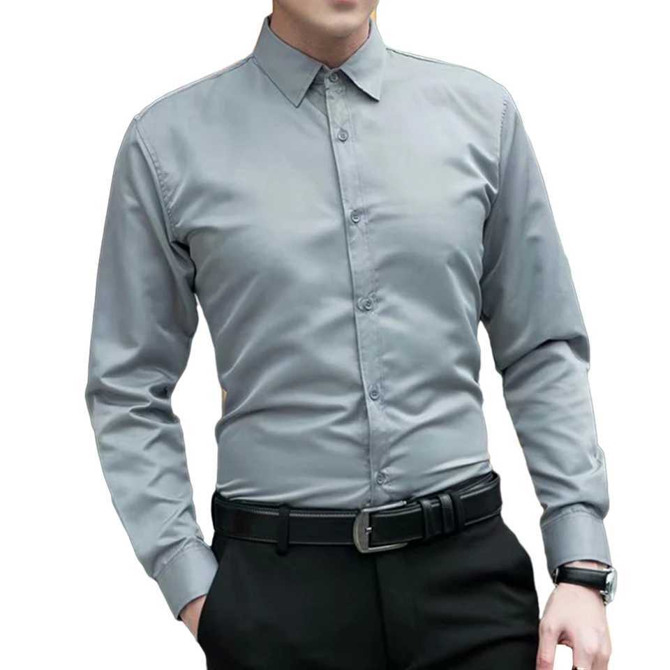 Mens Formal Business Shirts And Blouses Solid Color Long Sleeve Slim Casual Party Shirt Top Clothing Male ClothingXJ250121