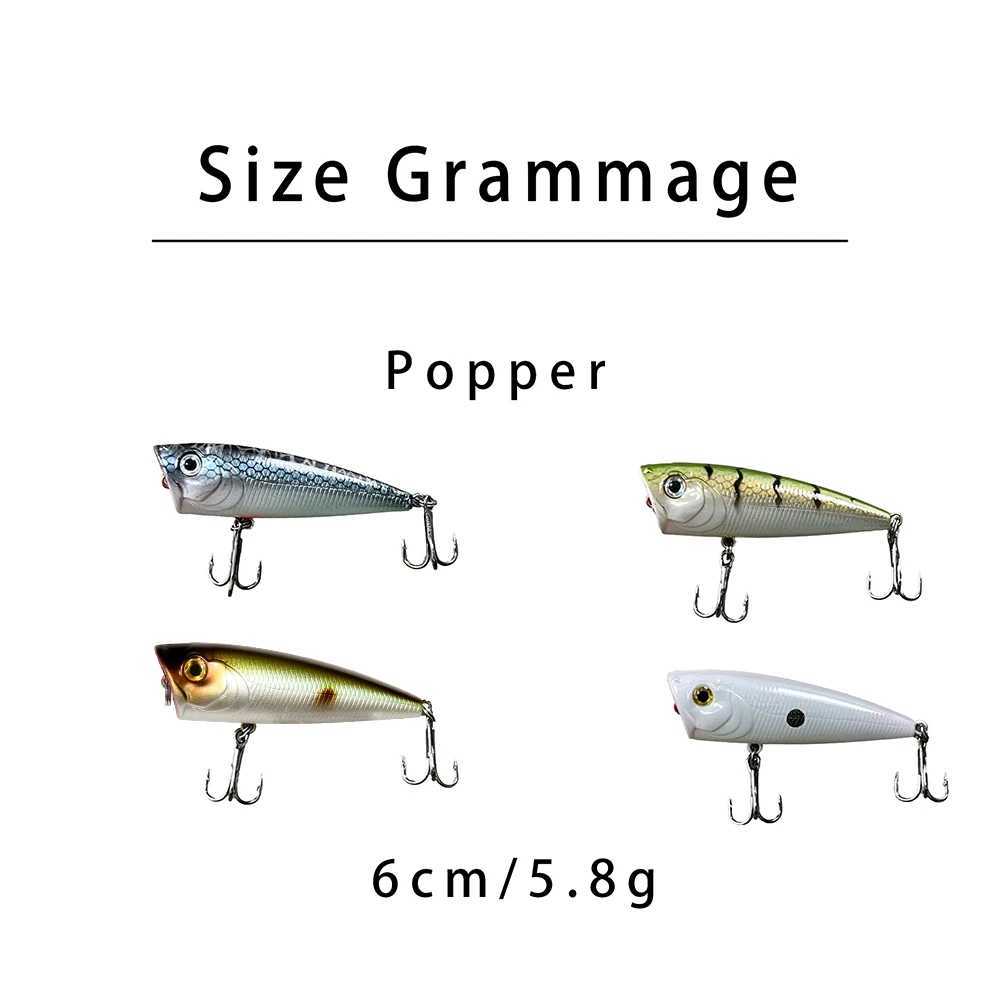 New Fishing Lures Topwater Popper Bait 6cm 5.8g Hard Bait Trout Bass Artificial Wobblers Plastic Lure Fishing Tackle with HooksXJ250122
