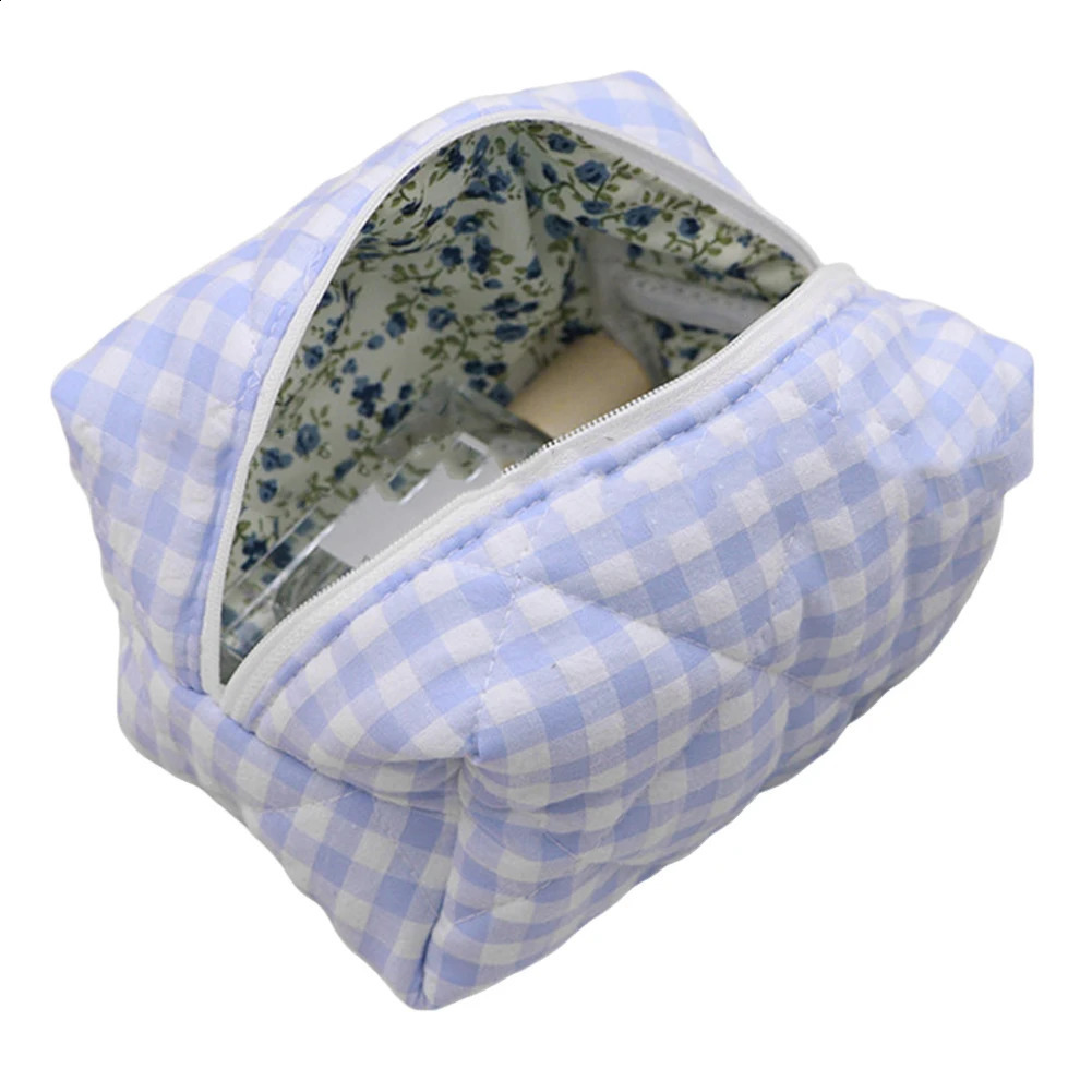 Women Quilted Checkered Makeup Bag Make Up Brush Bags Travel Toiletry Zipper Storage Pouch for Cosmetics Makeup Brushes for Girl 250120